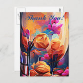 フローラ抽象芸術アートオレンジレッドブルー花 ポストカード (正面/裏面)