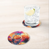 フローラ抽象芸術アートオレンジレッドブルー花 ラウンドペーパーコースター (インサイチュ)