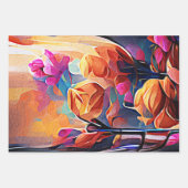 フローラ抽象芸術アートオレンジレッドブルー花 ラッピングペーパーシート (正面3)