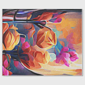 フローラ抽象芸術アートオレンジレッドブルー花 ラッピングペーパー (フラット)