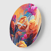 フローラ抽象芸術アートオレンジレッドブルー花 ラージ壁時計 (傾斜)