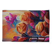 フローラ抽象芸術アートオレンジレッドブルー花 枕カバー (裏面)