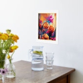 フローラ抽象芸術アートオレンジレッドブルー花 箔ポスター (レイダウン (キッチン))