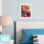 フローラ抽象芸術アートオレンジレッドブルー花 箔ポスター (インサイチュ (寝室))