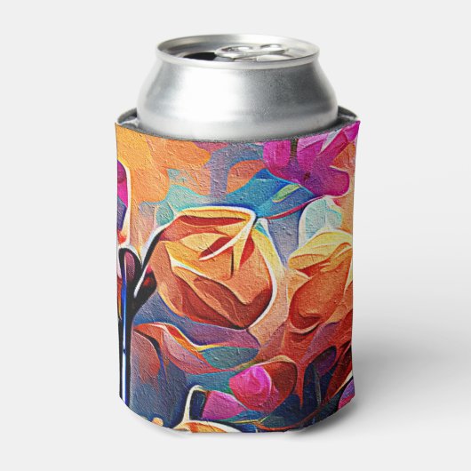 フローラ抽象芸術アートオレンジレッドブルー花 缶クーラー (缶正面)