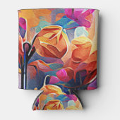 フローラ抽象芸術アートオレンジレッドブルー花 缶クーラー (正面)