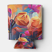 フローラ抽象芸術アートオレンジレッドブルー花 缶クーラー (裏面)