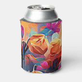 フローラ抽象芸術アートオレンジレッドブルー花 缶クーラー (缶裏面)