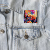 フローラ抽象芸術アートオレンジレッドブルー花 缶バッジ (インサイチュ)