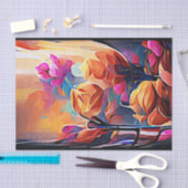 フローラ抽象芸術アートオレンジレッドブルー花 薄葉紙 (クラフト)