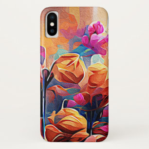 フローラ抽象芸術アートオレンジレッドブルー花 iPhone X ケース