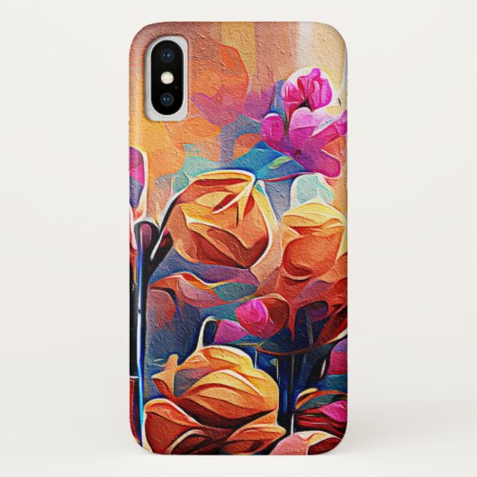 フローラ抽象芸術アートオレンジレッドブルー花 Case-Mate iPhoneケース (裏面)