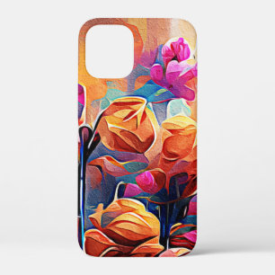 フローラ抽象芸術アートオレンジレッドブルー花 iPhone 12 MINI ケース
