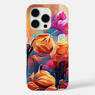 フローラ抽象芸術アートオレンジレッドブルー花 iPhone 16 PROケース