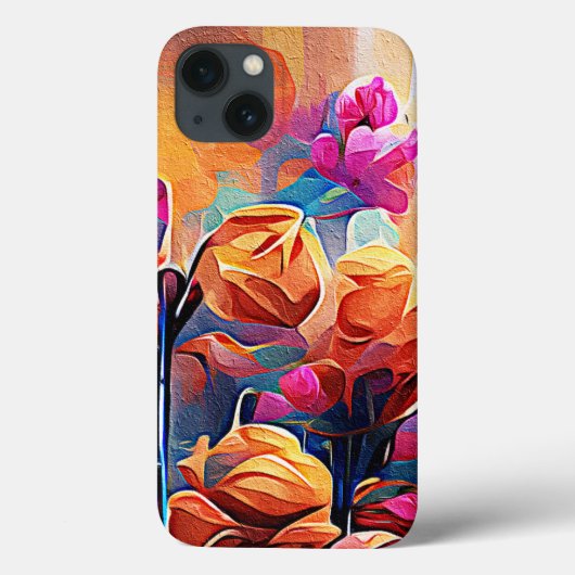 フローラ抽象芸術アートオレンジレッドブルー花 Case-Mate iPhoneケース (裏面)