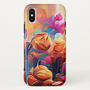 フローラ抽象芸術アートオレンジレッドブルー花 iPhone XSケース