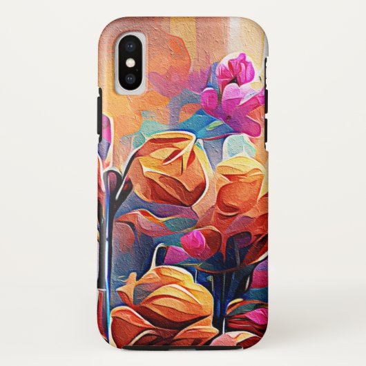 フローラ抽象芸術アートオレンジレッドブルー花 Case-Mate iPhoneケース (裏面)