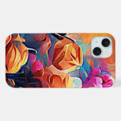 フローラ抽象芸術アートオレンジレッドブルー花 iPhoneケース (裏面横)