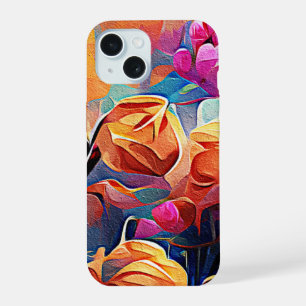 フローラ抽象芸術アートオレンジレッドブルー花 iPhone 15ケース