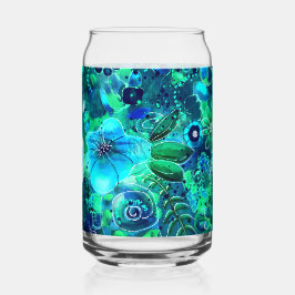 フローラ抽象芸術パターンブルーグリーンティール（緑がかった色）花 ガラス缶