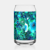 フローラ抽象芸術パターンブルーグリーンティール（緑がかった色）花 ガラス缶 (右)