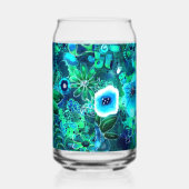 フローラ抽象芸術パターンブルーグリーンティール（緑がかった色）花 ガラス缶 (左)