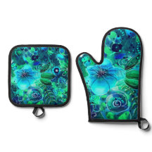 フローラ抽象芸術パターンブルーグリーンティール（緑がかった色）花