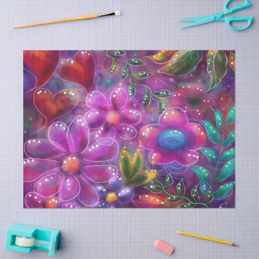 フローラ抽象芸術ピンク赤紫色の花 薄葉紙 (クラフト)