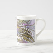 フローラ抽象芸術フラクタルとピンクと金ゴールドマ最高のマ ボーンチャイナマグカップ (右)