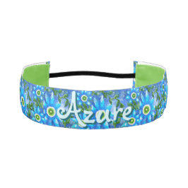 フローラ抽象芸術ブルーグリーンパーソナライズされた花 アスレチックヘッドバンド