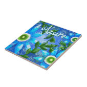 フローラ抽象芸術ブルーグリーンパーソナライズされた花 タイル (側面)