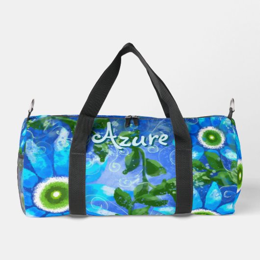 フローラ抽象芸術ブルーグリーンパーソナライズされた花 ダッフルバッグ (裏面)