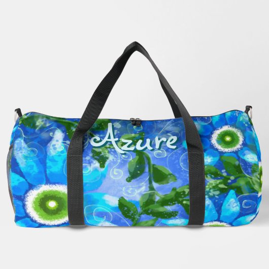 フローラ抽象芸術ブルーグリーンパーソナライズされた花 ダッフルバッグ (裏面)