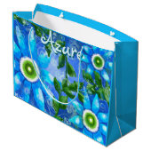 フローラ抽象芸術ブルーグリーンパーソナライズされた花 ラージペーパーバッグ (裏面アングル)