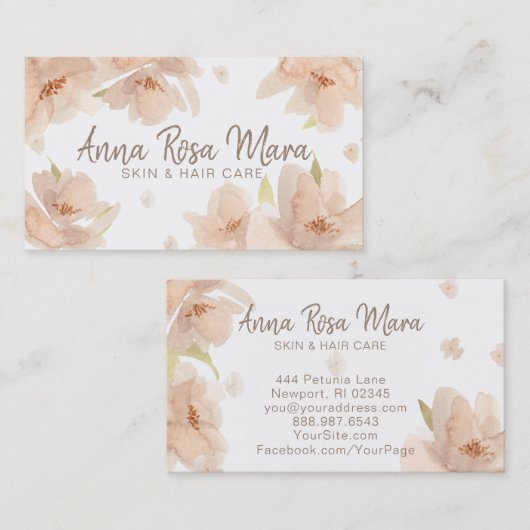 *~*フローラ抽象芸術ベージュピーチソフトウォーター色 名刺 (正面/裏面)