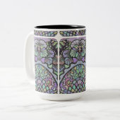 フローラ抽象芸術紫パンジーのモザイクパターン ツートーンマグカップ (正面左)