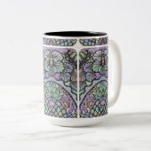 フローラ抽象芸術紫パンジーのモザイクパターン ツートーンマグカップ (正面右)