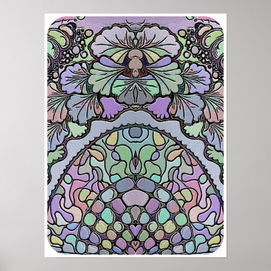 フローラ抽象芸術紫パンジーのモザイクパターン ポスター (正面)
