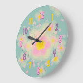 フローラ抽象芸術（ピンク/紫） ラージ壁時計 (傾斜)