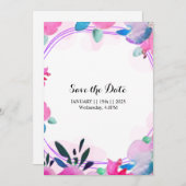 フローラ招待状とアナウンス日付の保存 招待状 (正面/裏面)