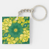 フローラ放射光:黄色と緑の植物模様 キーホルダー (裏面)
