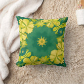 フローラ放射光：黄色と緑の植物模様 クッション (ブランケット)