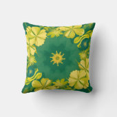 フローラ放射光：黄色と緑の植物模様 クッション (裏面)