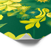 フローラ放射光：黄色と緑の植物模様 ポスター (角)