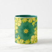 フローラ放射光：黄色と緑の植物模様 マグカップ (中央)