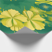 フローラ放射光:黄色と緑の植物模様 ラッピングペーパー (角)
