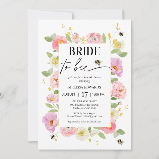フローラ数々のの色のブライダルシャワー 招待状 (正面)