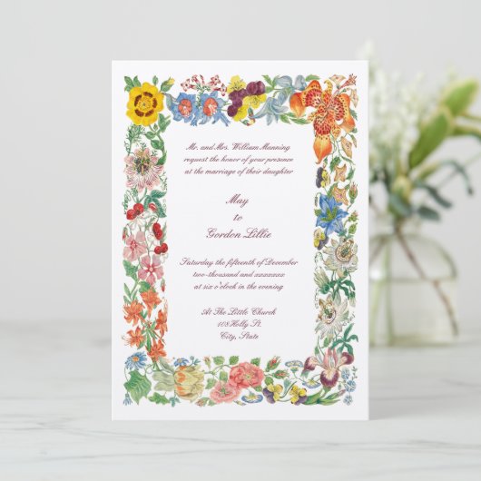 フローラ数々の植物色縁ど結婚の 招待状 (スタンド正面)