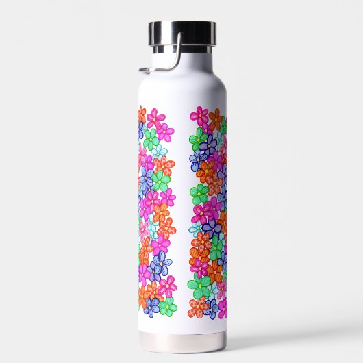 フローラ数々の色の花スケッチ模様 ウォーターボトル (右面)