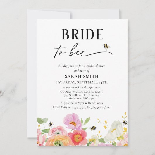 フローラ数々の色の花嫁へビーブライダルシャワー 招待状 (正面)